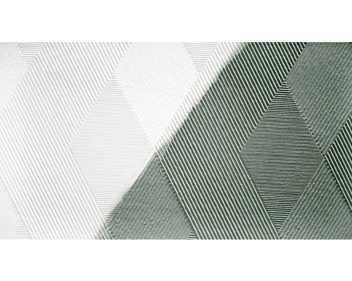 Nahaufnahme einer Vinyltapete mit Rautenmuster und feinen Linien.