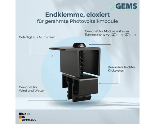 Eloxierte Endklemme für gerahmte Photovoltaikmodule aus Aluminium