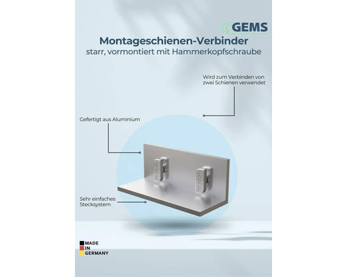 Montageschienenverbinder aus Aluminium mit Hammerkopfschraube zur Verbindung von zwei Schienen