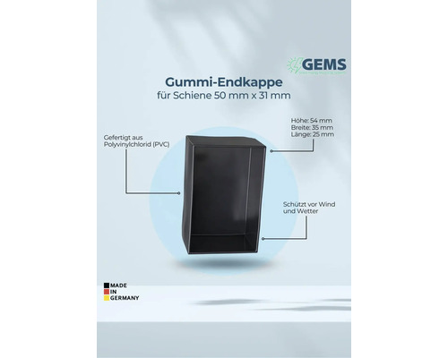 Gummi Endkappe für Schiene, 50 mm x 31 mm, aus Polyvinylchlorid, Höhe 54 mm, Breite 35 mm, Länge 25 mm