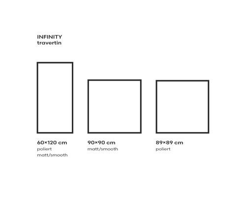 "Carreaux Infinity Travertin de différentes tailles: 60x120 cm, poli et mat/lisse