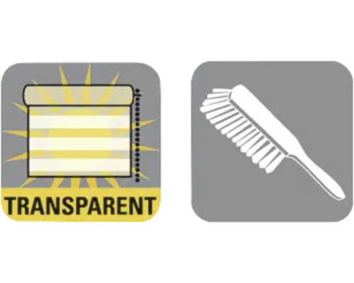 Symbol für transparentes Rollo und Reinigungsbürste