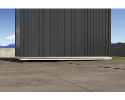 Abri de jardin métallique avec cadre en aluminium sur sol en béton