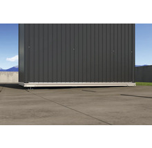 Abri de jardin en métal avec panneaux verticaux et cadre de fondation