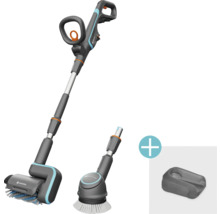 Brosse à batterie Gardena avec deux accessoires et un compartiment de rangement