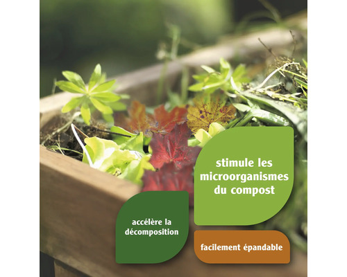 Compost avec feuilles et restes de plantes, informations sur la stimulation des micro-organismes et l''accélération de la décomposition