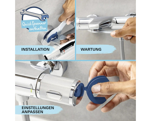 Robinet de douche avec les options installation, maintenance et réglage des paramètres