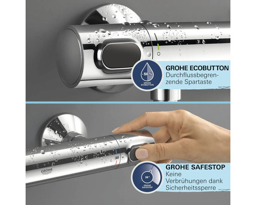 Robinet thermostatique Grohe avec bouton Eco et fonction Safestop
