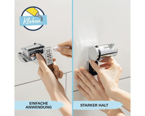 Support de pomme de douche fixé au mur avec de la colle