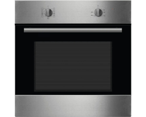 Four encastrable en acier inoxydable avec porte en verre noir et boutons rotatifs
