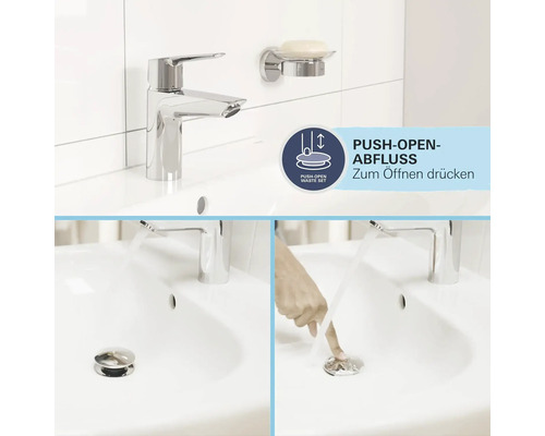 Lavabo avec robinet, porte-savon et garniture de vidange Push-Open