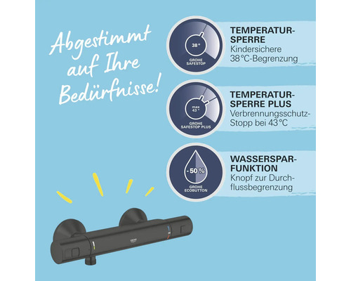 Grohe Thermostatarmatur mit Temperaturregler, Kindersicherung und Wassersparfunktion