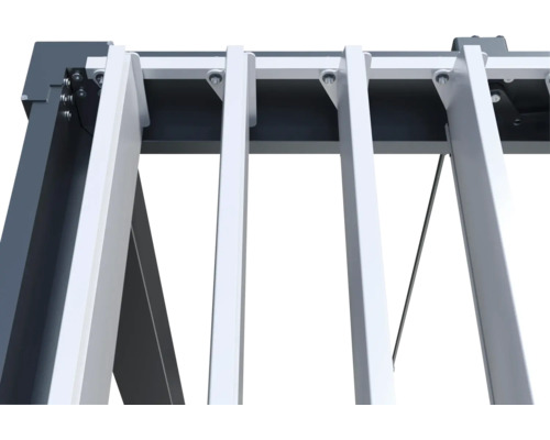 Detailansicht einer Lamellenpergola mit verstellbaren Lamellen