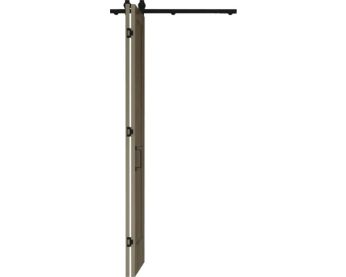 Porte coulissante en bois avec ferrures et rail de roulement