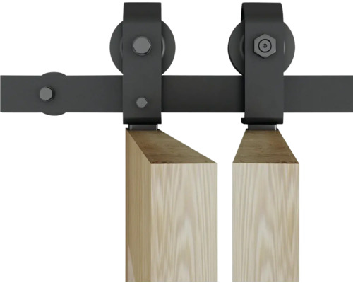 Quincaillerie de porte coulissante avec deux rouleaux et porte en bois