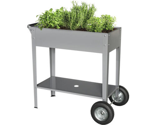 Hochbeet auf Stelzen inkl. Räder 85 x 50 x 80 cm grau Hochbeet aus Metall mit Rädern und Kräutern
