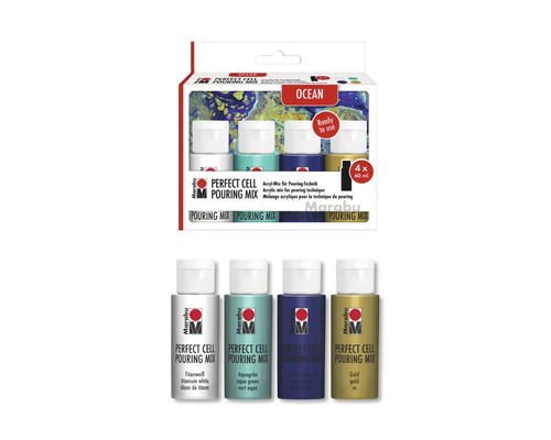 Marabu Perfect Cell Pouring Mix Ocean Set avec quatre couleurs