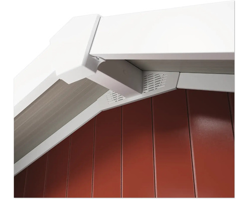 Vue détaillée d'un abri de jardin avec toit et mur