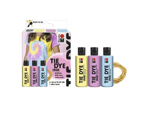 Marabu Tie Dye Ink Set avec couleurs batik et élastiques
