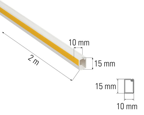 Goulotte d'installation, deux mètres de long, dimensions dix sur 15 millimètres