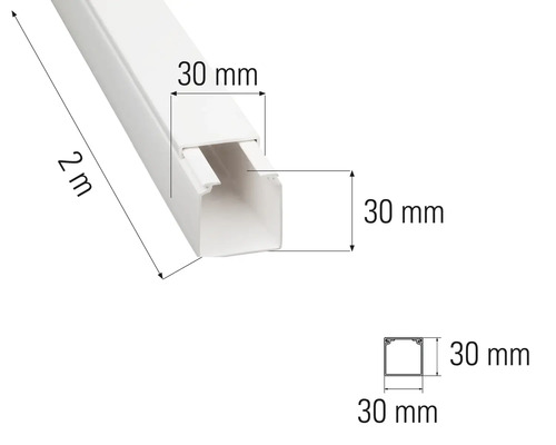 Goulotte de câblage, deux mètres de long, 30 millimètres de large