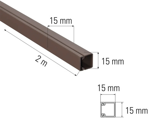 Tringle tubulaire carrée de deux mètres de long avec une longueur de côté de 15 millimètres.