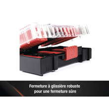 Boîte à outils ouverte avec couvercle transparent