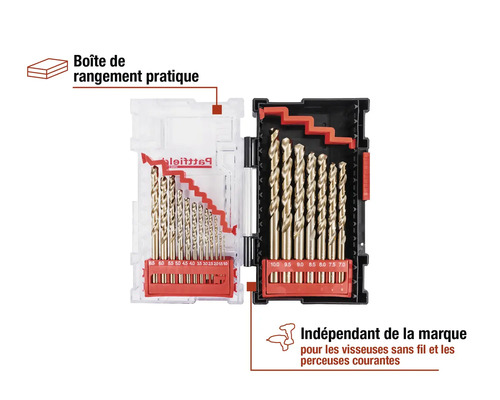 Jeu de forets avec différents forets dans une mallette