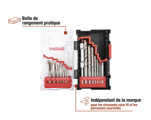 Jeu de forets et de tarauds dans une boîte de rangement