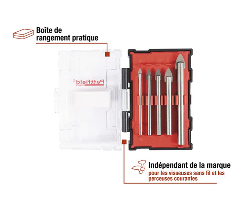 Jeu de forets pour verre et céramique dans une boîte de rangement