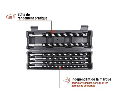 Jeu de forets à bois dans une boîte de rangement