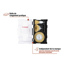Jeu de brosses métalliques dans une boîte de rangement pour perceuses
