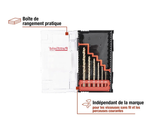 Jeu de forets de différentes tailles dans une boîte de rangement