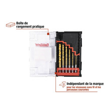 Jeu de forets de différentes tailles dans une boîte de rangement