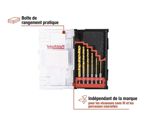 Jeu de forets de différentes tailles dans une boîte de rangement
