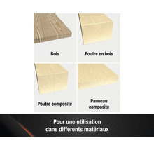 Présentation de différents matériaux en bois : bois, poutre en bois, poutre composite et panneau composite