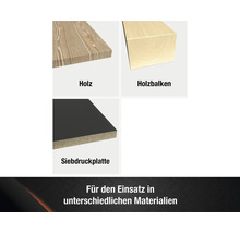 Darstellung von Holz, Holzbalken und Siebdruckplatte als Materialien.