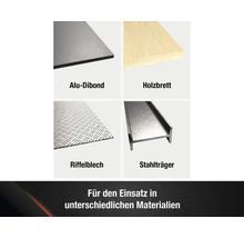 Materialübersicht: Aluminiumverbundplatte, Holzbrett, Riffelblech, Stahlträger
