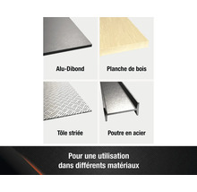 Panneau alu-dibond, planche de bois, tôle striée et poutre en acier pour utilisation dans différents matériaux