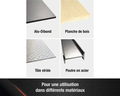 Panneau alu-dibond, planche de bois, tôle striée et poutre en acier pour utilisation dans différents matériaux
