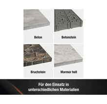 Übersicht verschiedener Baumaterialien: Beton, Betonstein, Bruchstein und Marmor