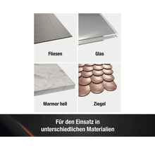 Materialübersicht: Fliesen, Glas, heller Marmor und Ziegel