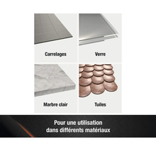 Aperçu des matériaux : carrelages, verre, marbre clair et tuiles