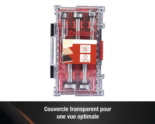 Jeu de mèches Forstner Pattfield dans un coffret transparent