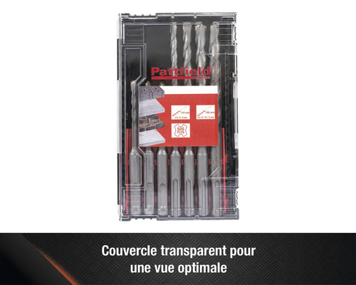 Jeu de forets à béton Pattfield SDS Plus avec différentes tailles dans un emballage transparent