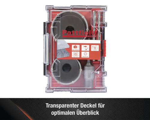 Pattfield Lochsägen-Set mit SDS-Plus Aufnahme im transparenten Koffer
