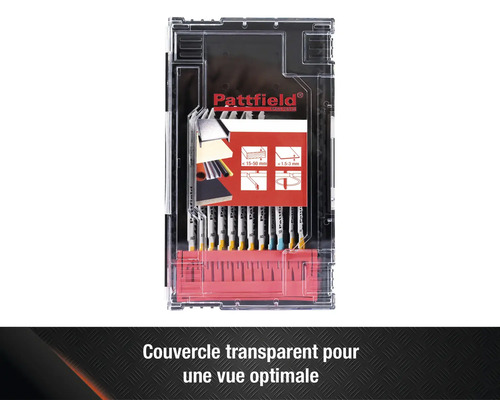 Jeu de lames de scie sauteuse Pattfield dans un coffret de rangement transparent