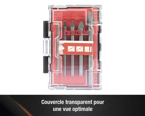 Ensemble de forets à verre Pattfield dans un boîtier transparent
