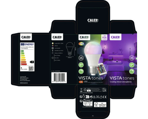 Calex emballage d'une lampe LED Vista Tones avec culot E27, 8,5 watts et 806 lumens