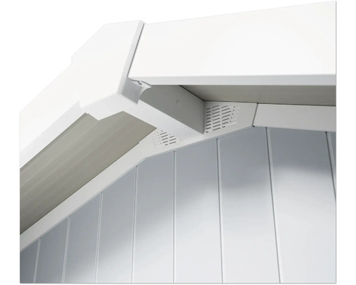 Vue détaillée d'une tonnelle de jardin avec panneaux muraux et éléments de toit.